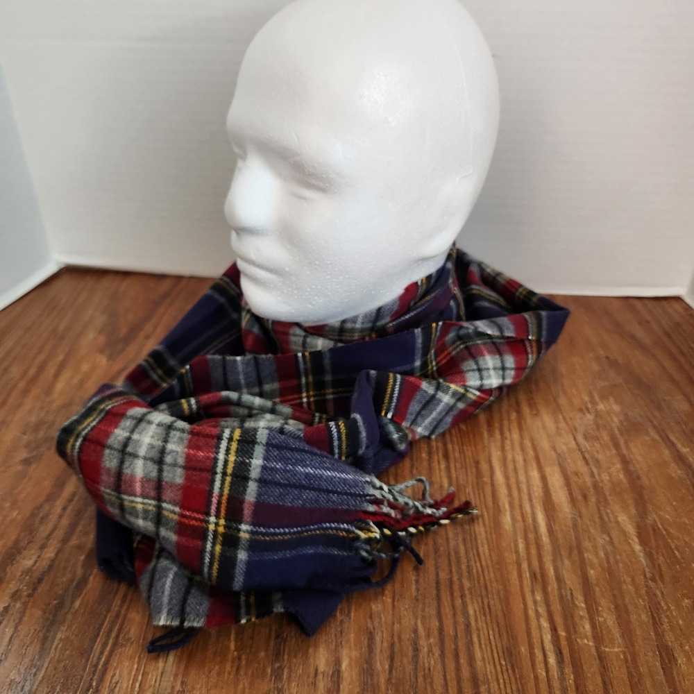 Scotland 100% Cashmere Purple Burgundy Plaid Scarf‎ Fringe 66x11.5 Winter Luxury
